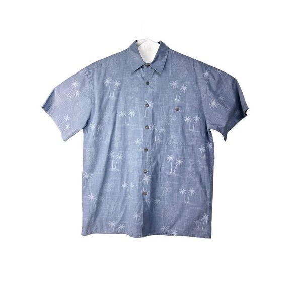 Moda campia moda short sleeve denim  button up shirts with palm trees size medi - Picture 8 of 10